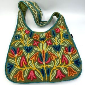 Vintage Mitra Embroidered Floral Handbag Hobo Handmade Colorful Wool Nepal Purse